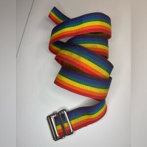 Vintage 6' Rainbow Striped Webbing Belt - Heavy Duty Metal Slider Buckle - Pride